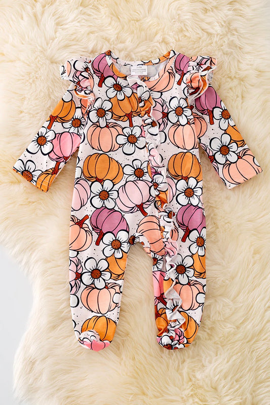 Pretty Pumpkin ruffle zip up romper