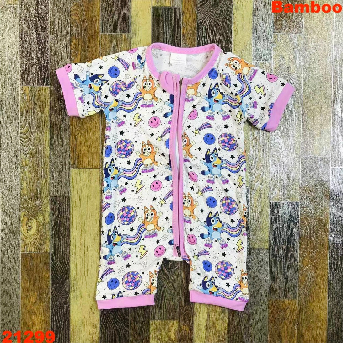 BAMBOO Pup dance party zip up romper