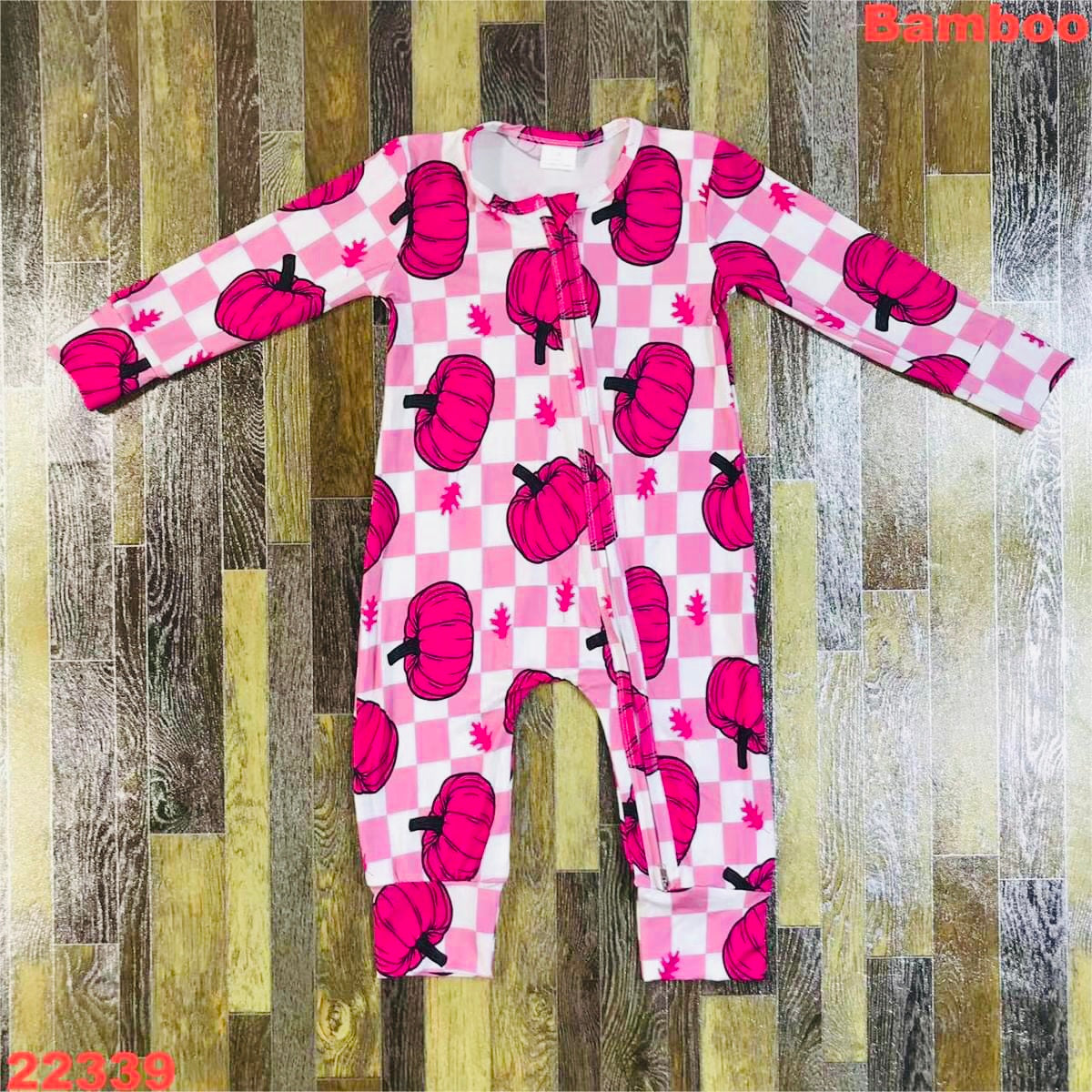 BAMBOO pink pumpkins zip up romper