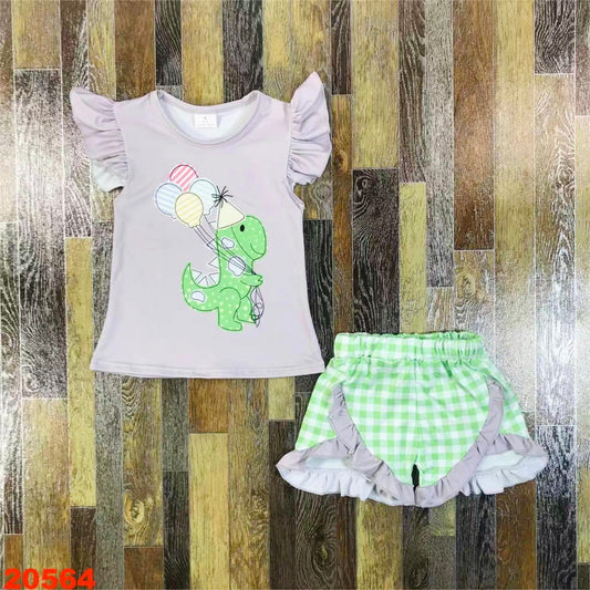 Birthdaysaurus boutique short set w/ ruffle