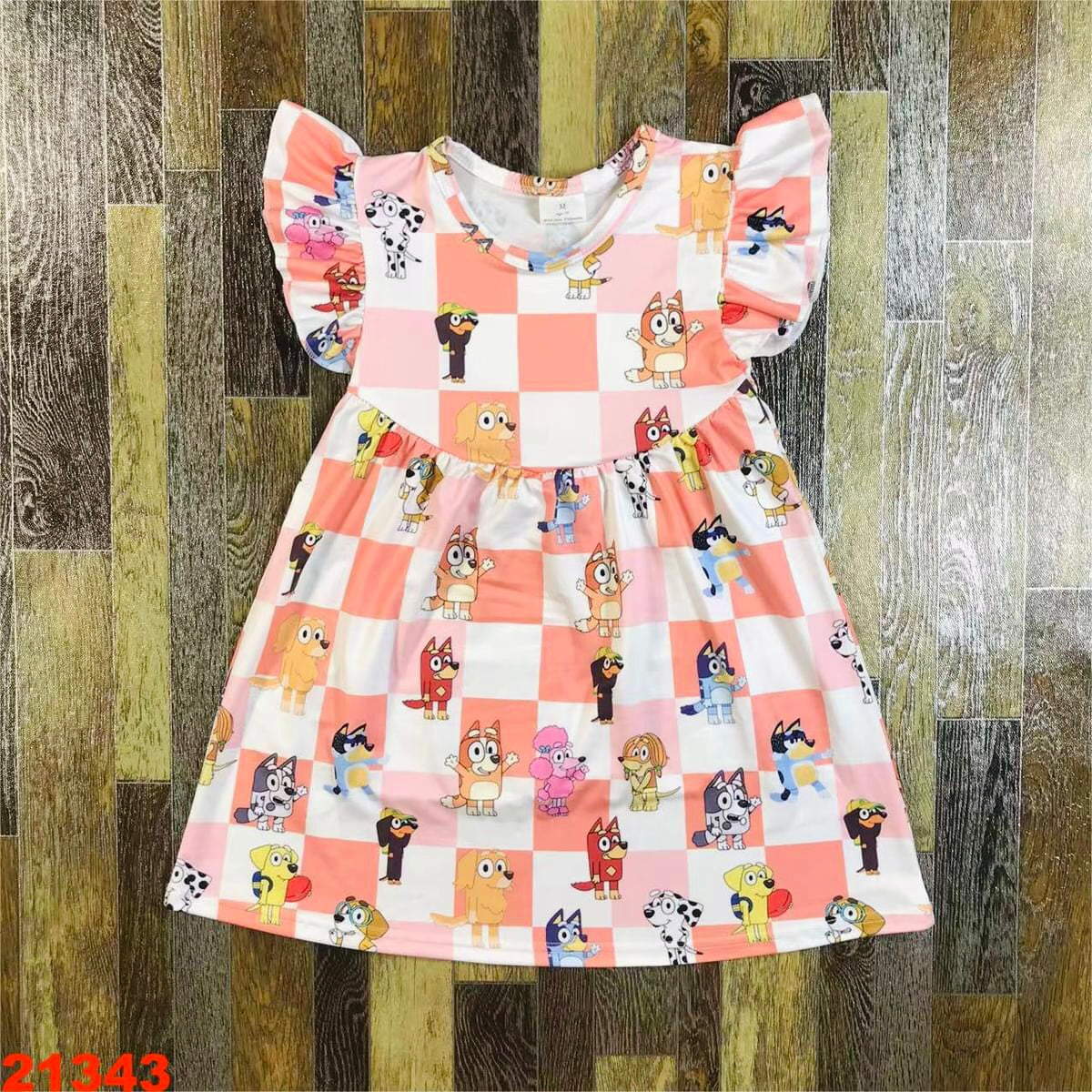 Peach check pup dress