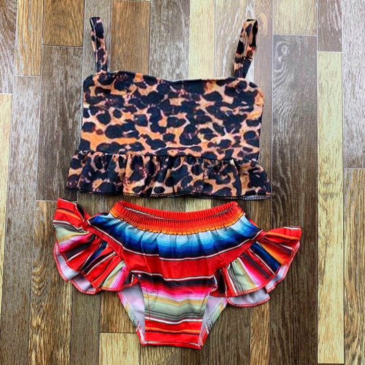 Leopard and serape two piece swimsuit