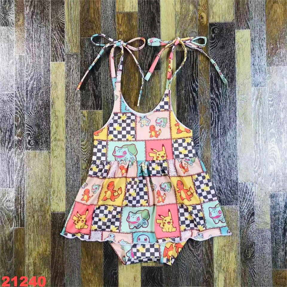 Patchwork tie top romper