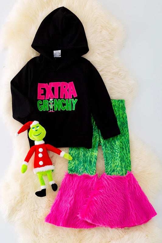 Extra Green Guy faux fur hoodie and Bellbottom set