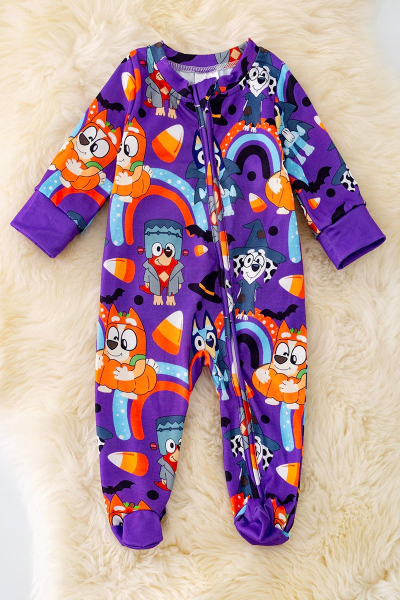 Halloween party pup zip up romper