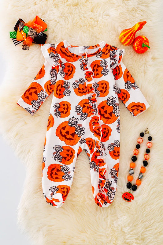 Pumpkin Cutie ruffle zip up romper