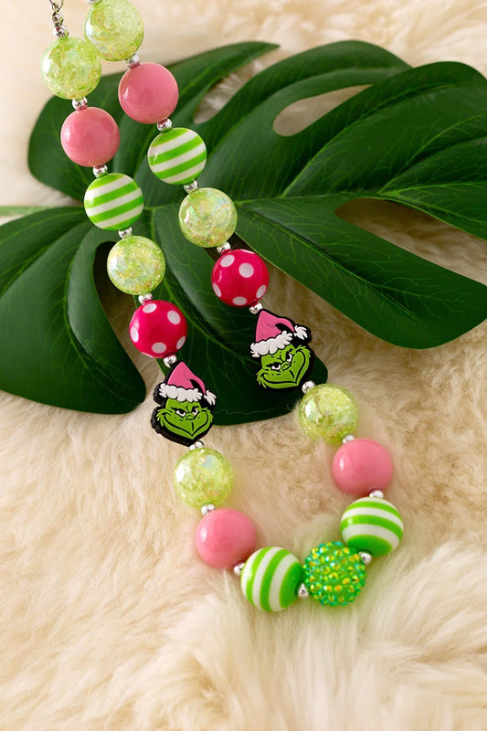 Green Guy with pink bubblegum necklace