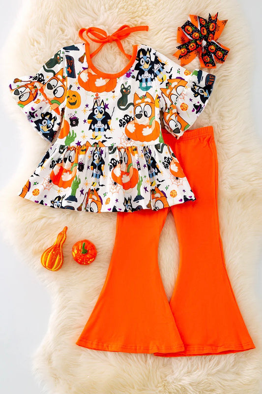 Halloween Party pup two piece bellbottom set