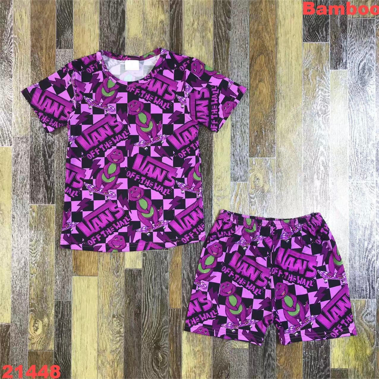 BAMBOO purple dinosaur two piece lounge set