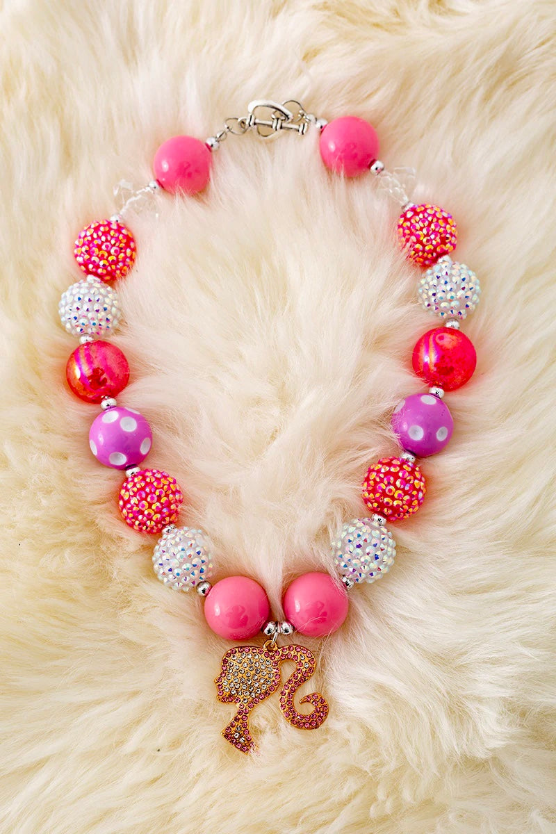 Barbie profile bling bubblegum necklace- purple