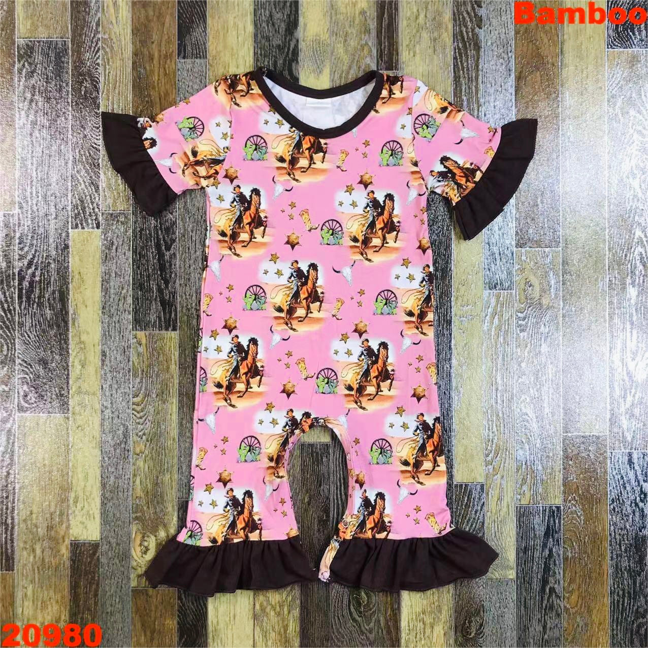 BAMBOO pink horse rider romper