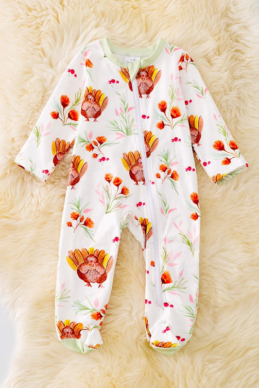 Cutest Little Turkey zip up romper