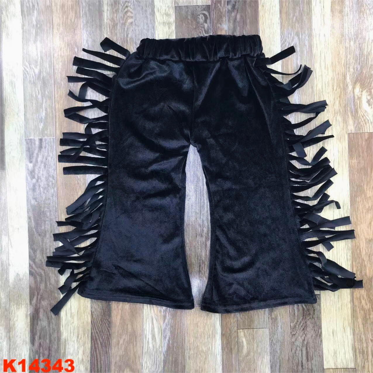 Black velvet fringe pants