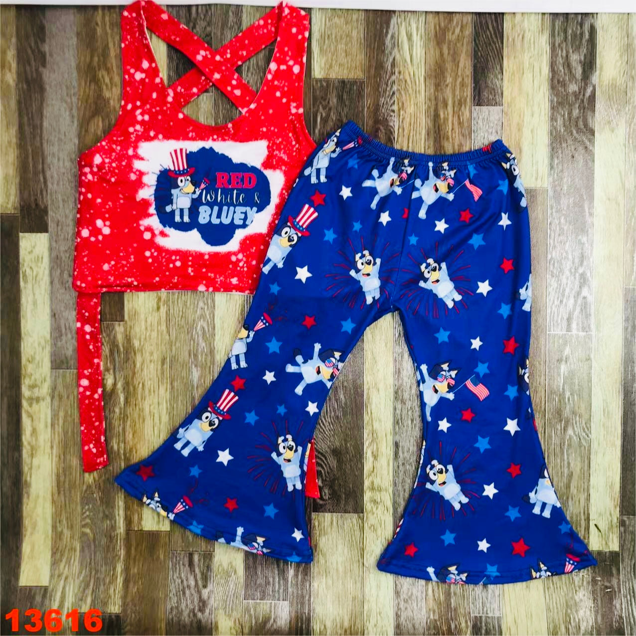 Red, White, and Bluey flare pant set