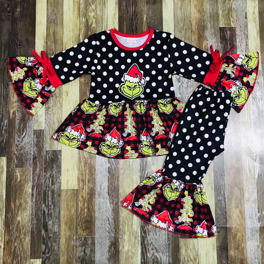 Grinch Polka Dot Bellbottom set