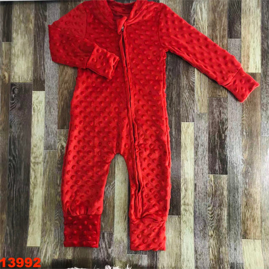 Minky red zip up romper