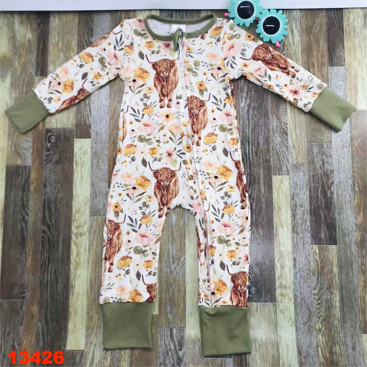 Little Highlander zip up romper - BAMBOO