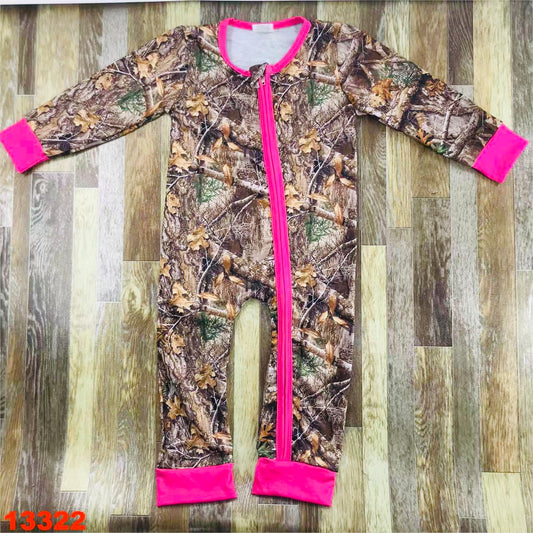 Pink Camo zip up romper