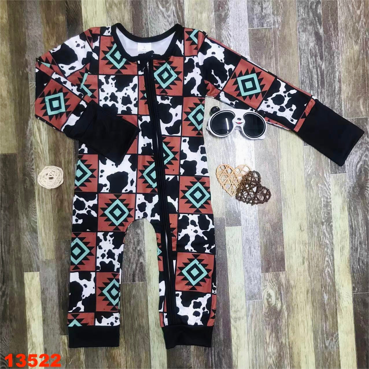 Cow patches zip up romper