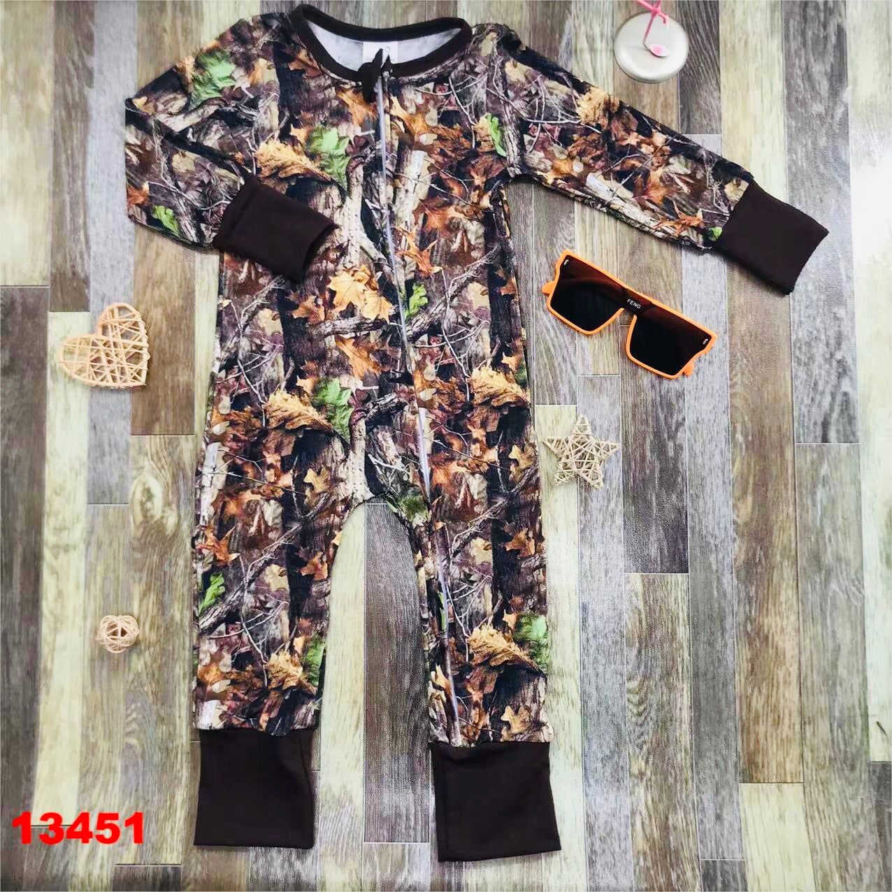 Camo BAMBOO zip up romper