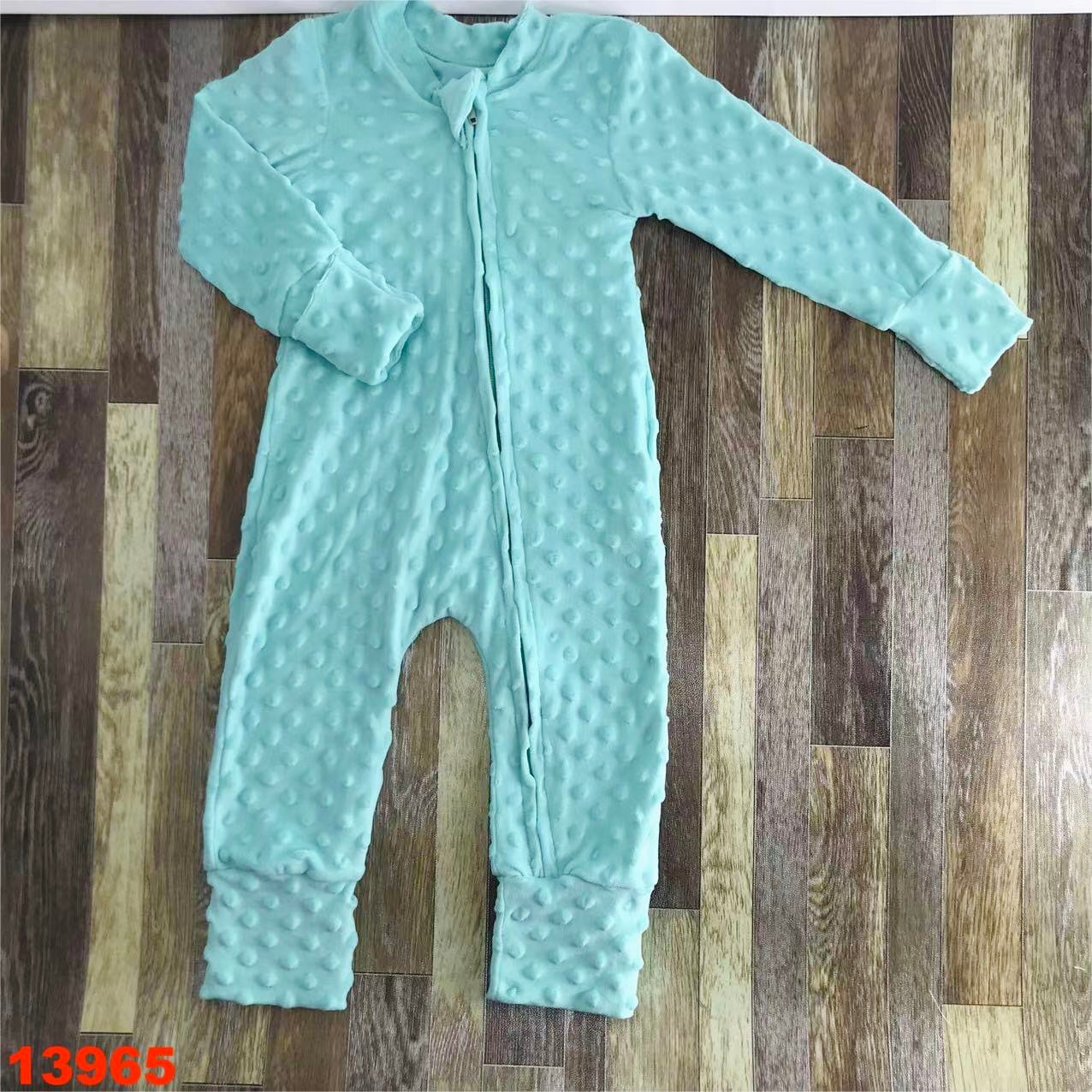 Turquoise minky zip up romper