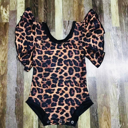 Leopard angel sleeve romper