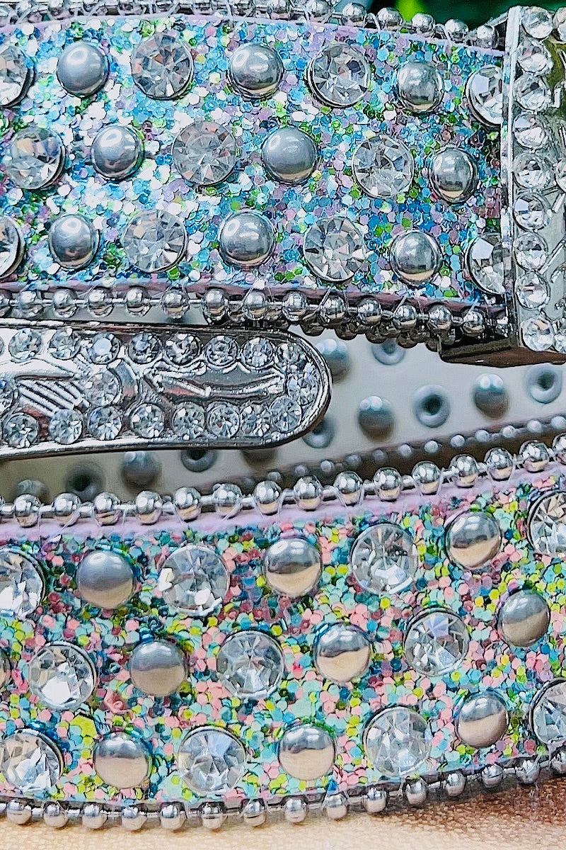 Turquoise/ Green glitter rhinestone belt