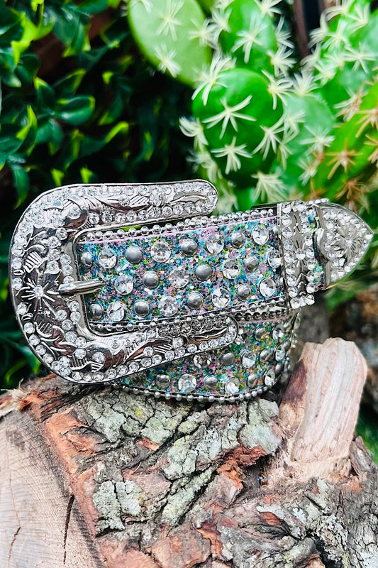 Turquoise/ Green glitter rhinestone belt