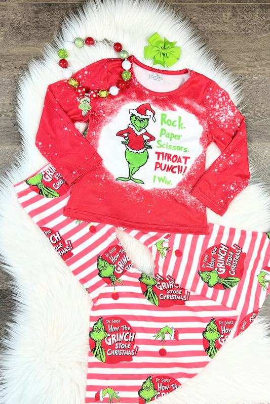 Rock, Paper, Scissors Grinch bellbottom set