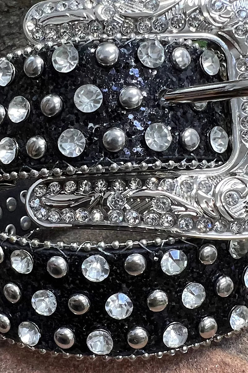 Black rhinestone glitter belt