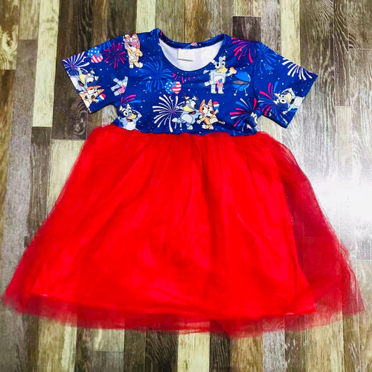 Red, white, and Bluey tulle dress