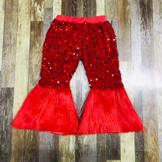 Red sequin fur bellbottoms