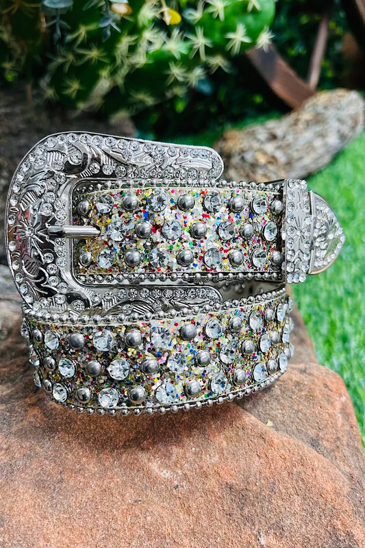 Multicolored glitter rhinestone belt