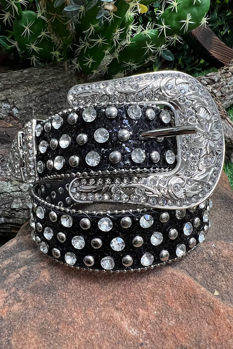 Black rhinestone glitter belt